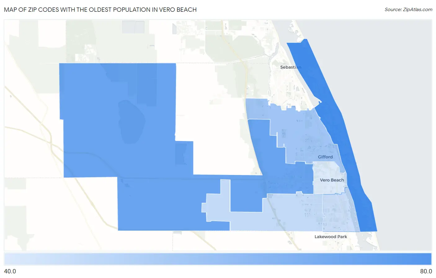 Zip Codes with the Oldest Population in Vero Beach Map