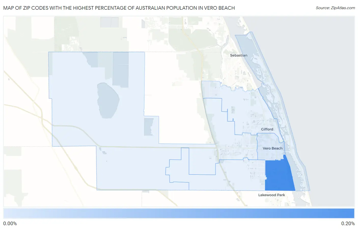 Zip Codes with the Highest Percentage of Australian Population in Vero Beach Map