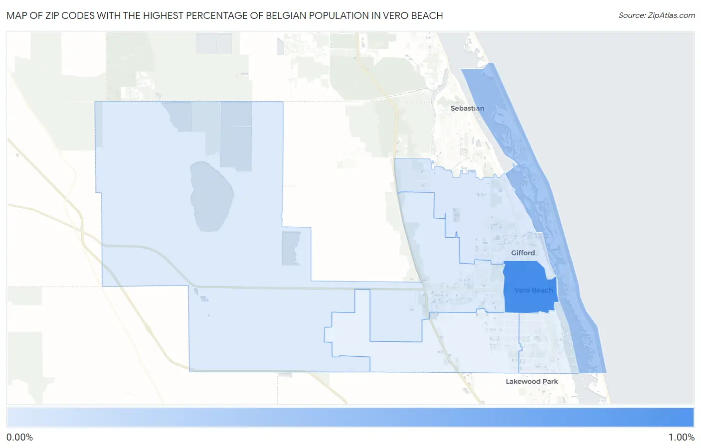 Zip Codes with the Highest Percentage of Belgian Population in Vero Beach Map