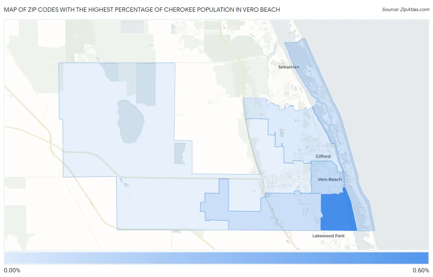 Zip Codes with the Highest Percentage of Cherokee Population in Vero Beach Map