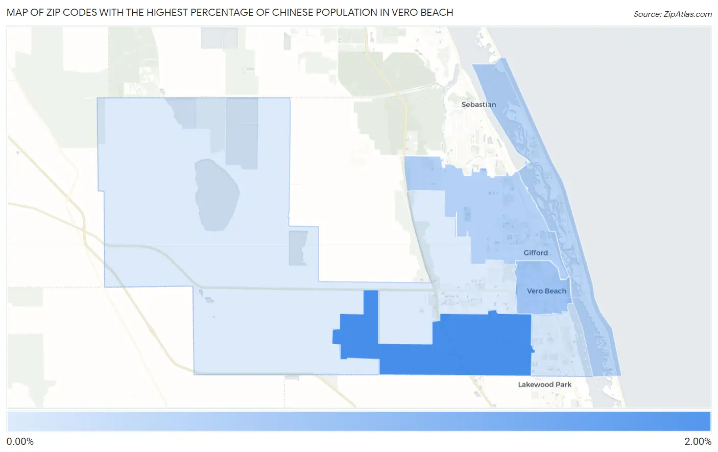 Zip Codes with the Highest Percentage of Chinese Population in Vero Beach Map