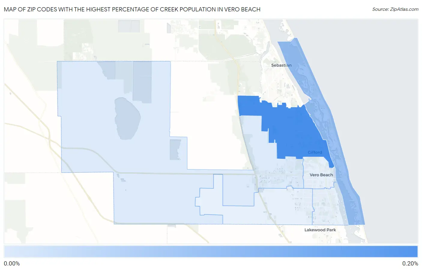 Zip Codes with the Highest Percentage of Creek Population in Vero Beach Map