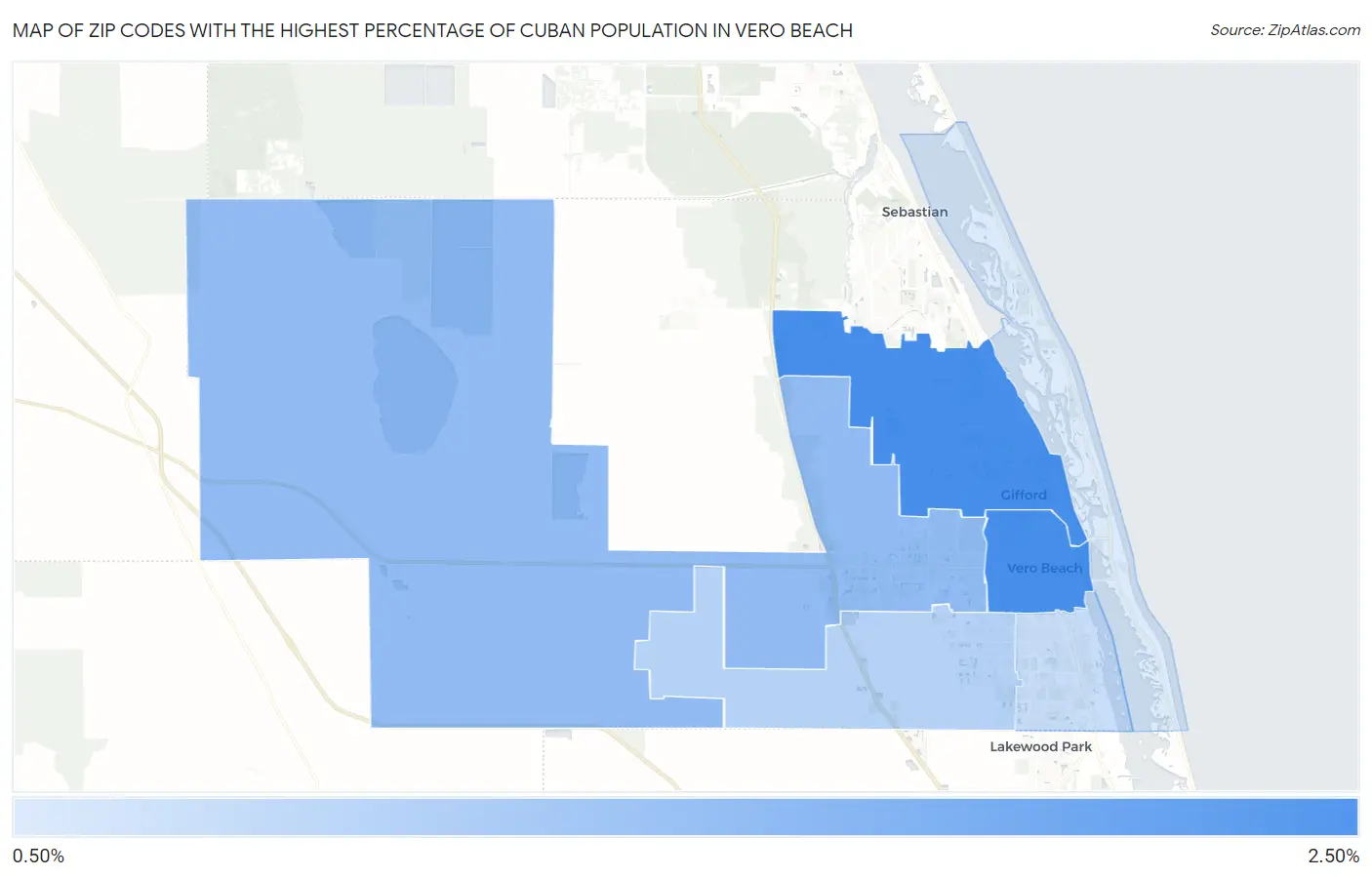 Zip Codes with the Highest Percentage of Cuban Population in Vero Beach Map