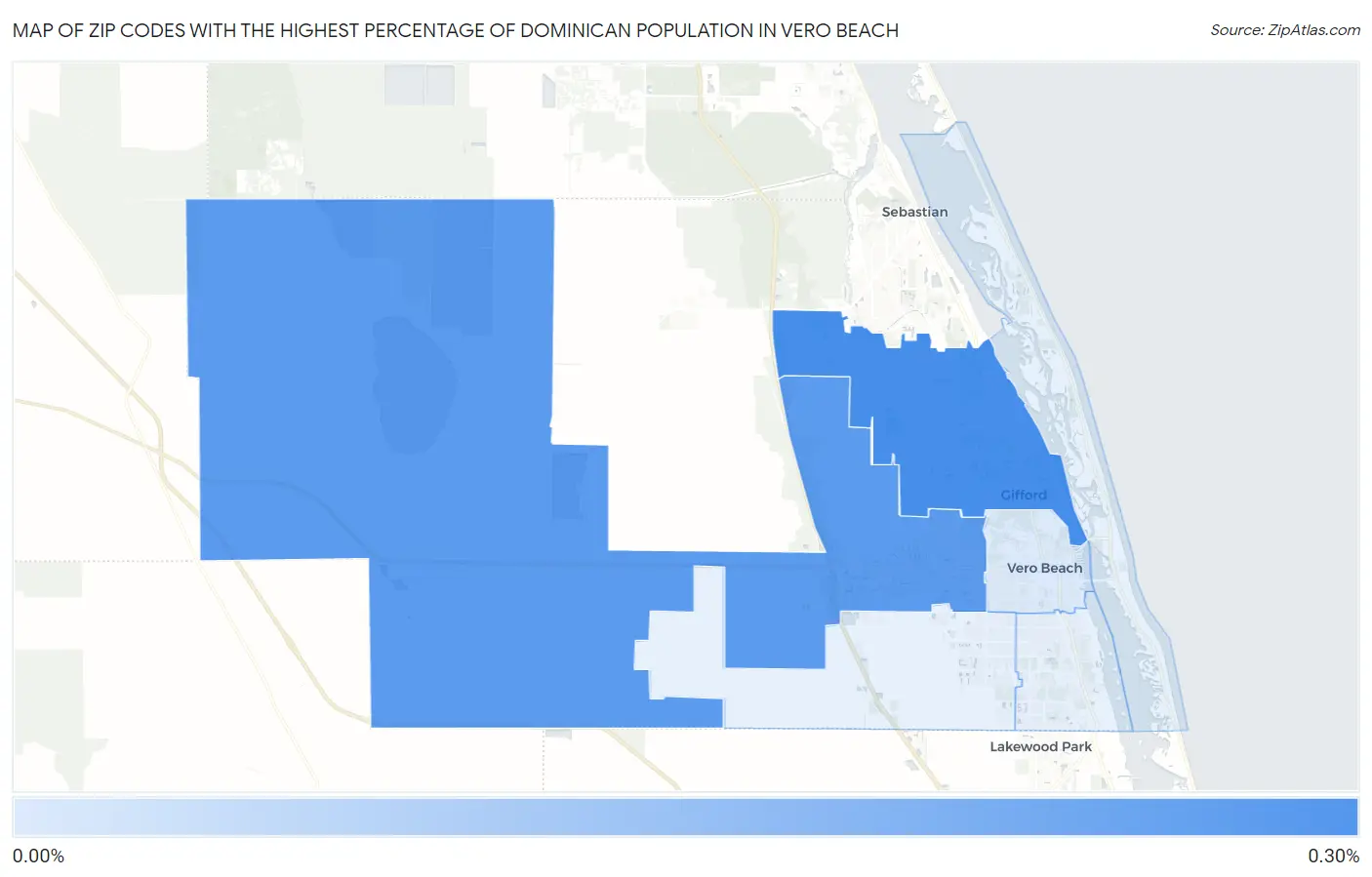 Zip Codes with the Highest Percentage of Dominican Population in Vero Beach Map