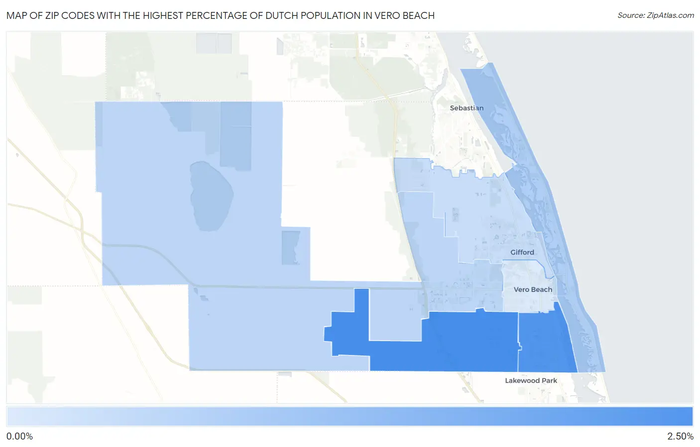 Zip Codes with the Highest Percentage of Dutch Population in Vero Beach Map