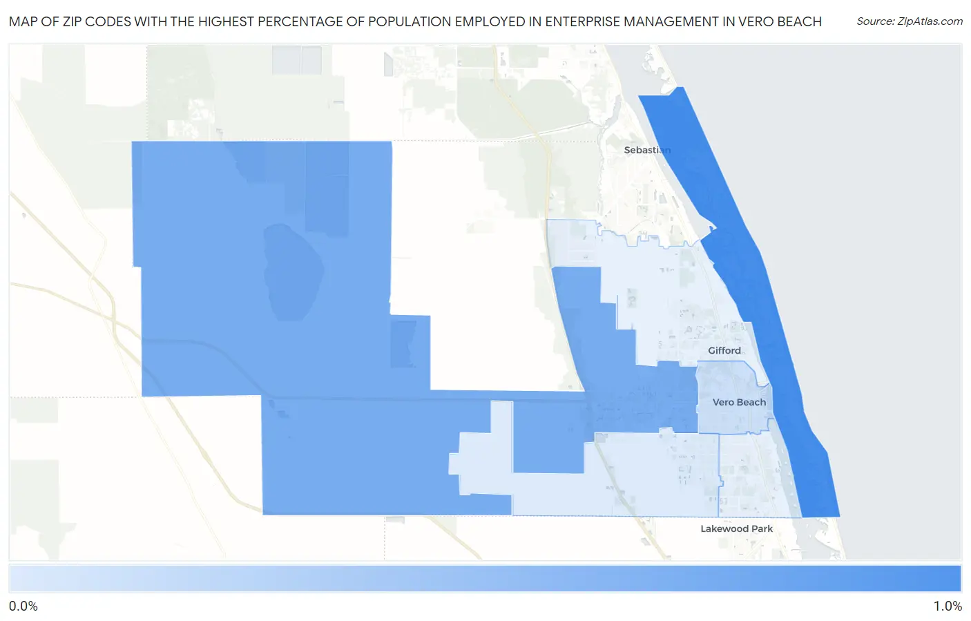 Zip Codes with the Highest Percentage of Population Employed in Enterprise Management in Vero Beach Map