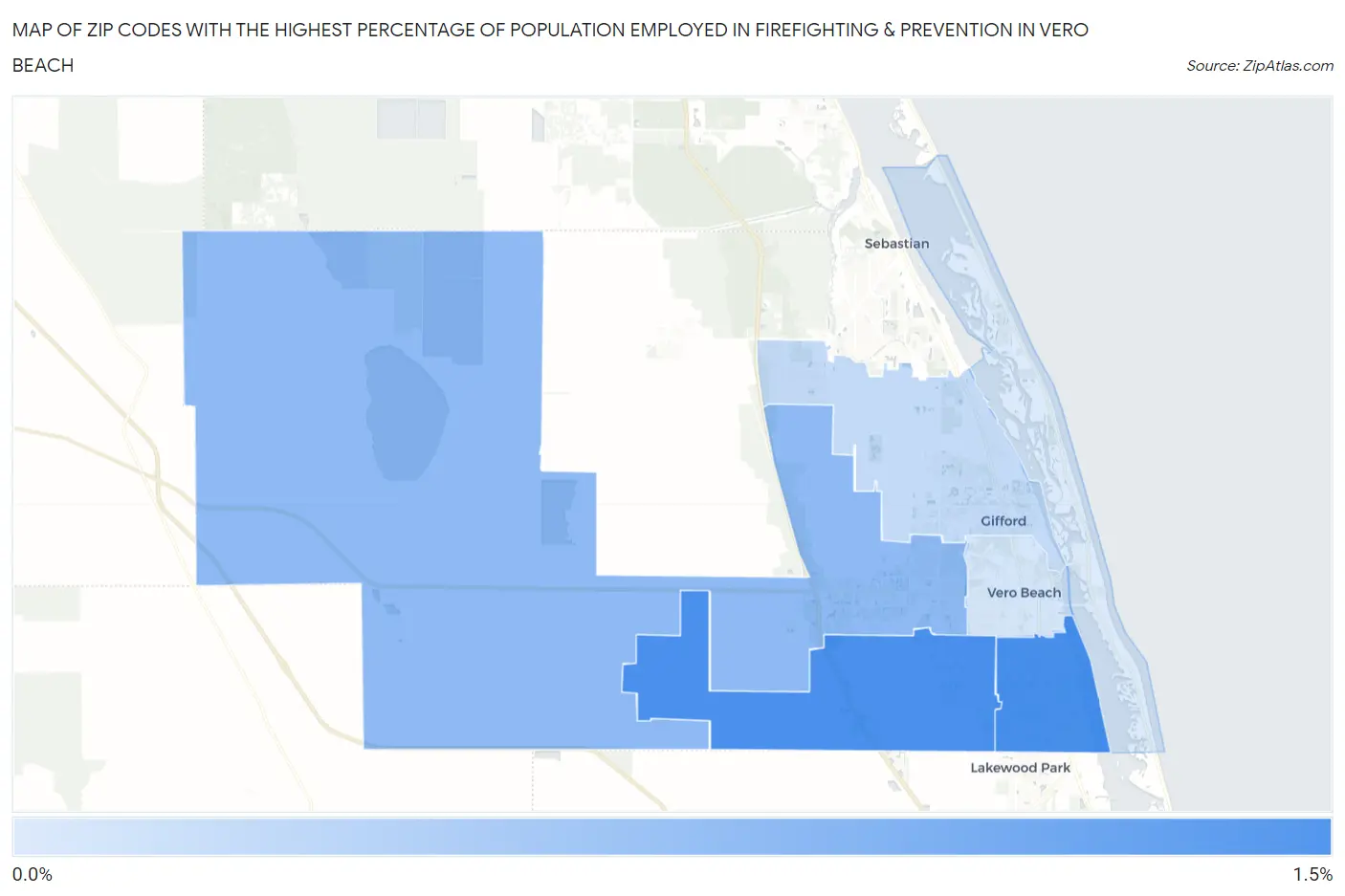 Zip Codes with the Highest Percentage of Population Employed in Firefighting & Prevention in Vero Beach Map