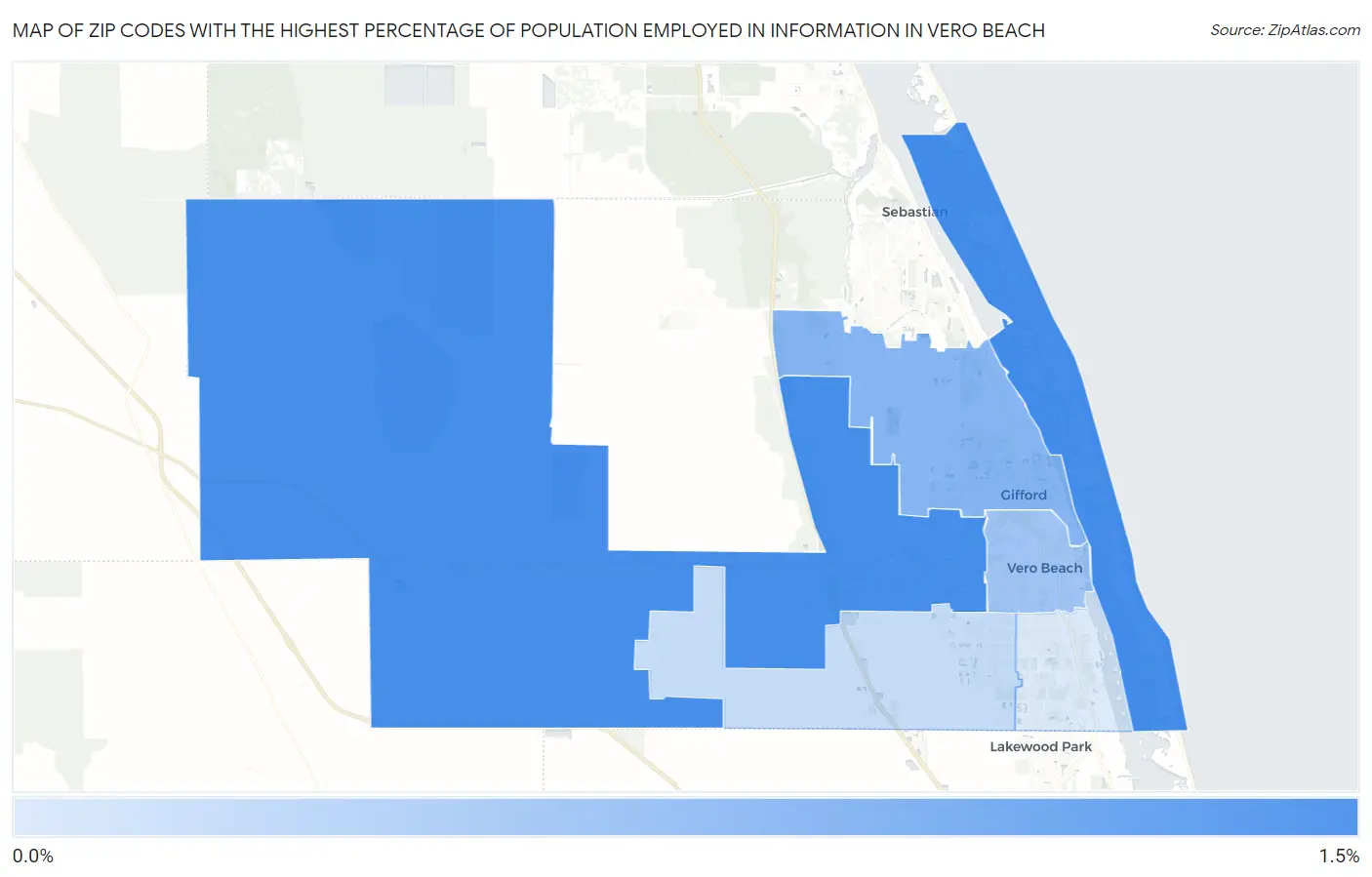 Zip Codes with the Highest Percentage of Population Employed in Information in Vero Beach Map