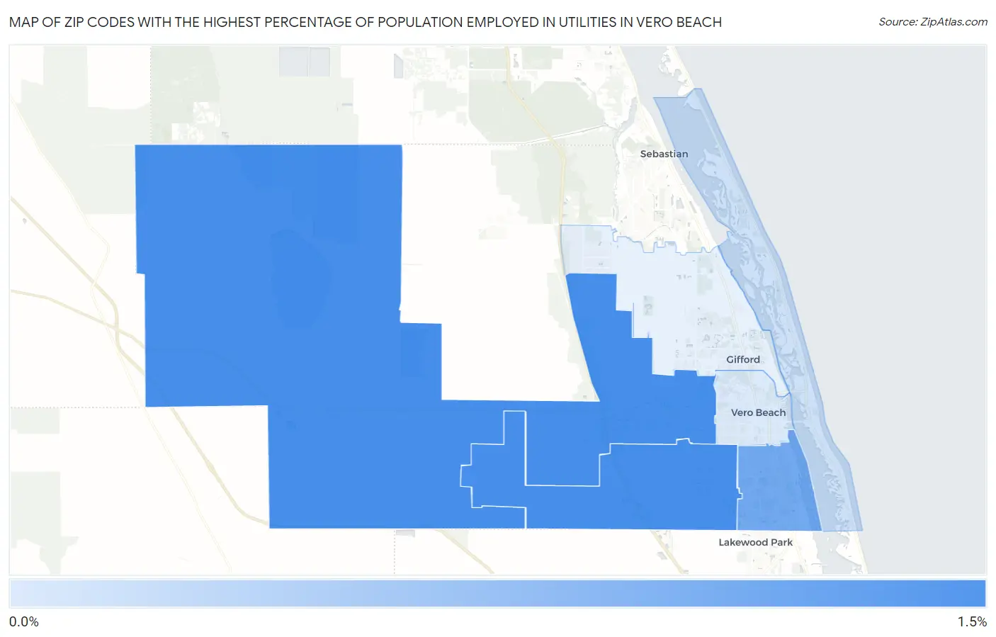 Zip Codes with the Highest Percentage of Population Employed in Utilities in Vero Beach Map