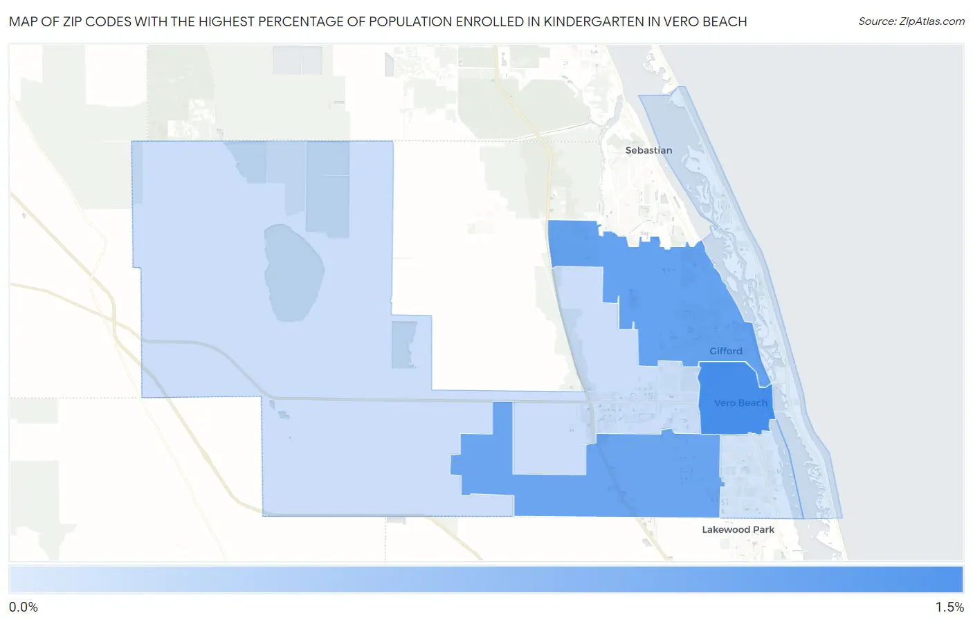Zip Codes with the Highest Percentage of Population Enrolled in Kindergarten in Vero Beach Map