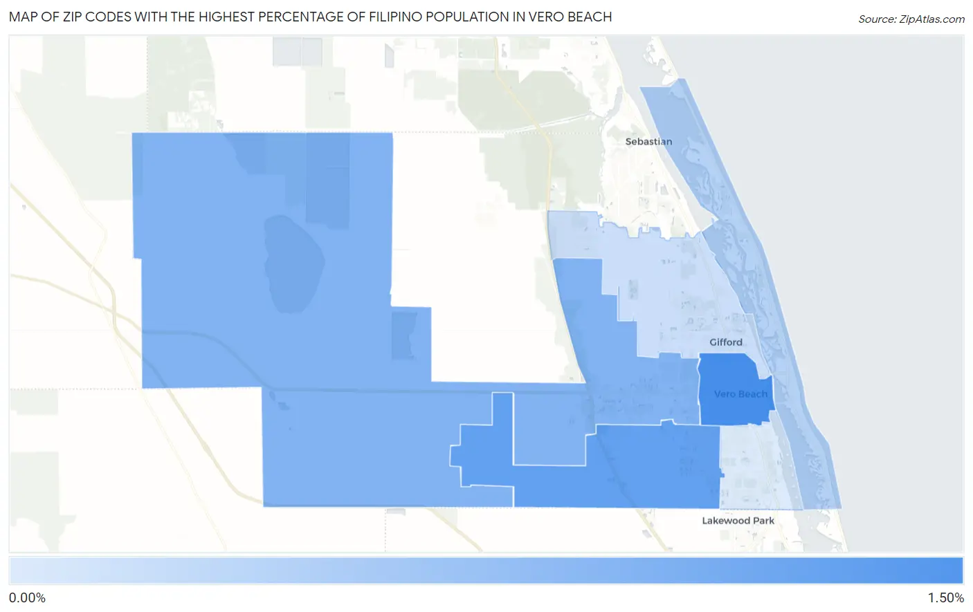 Zip Codes with the Highest Percentage of Filipino Population in Vero Beach Map