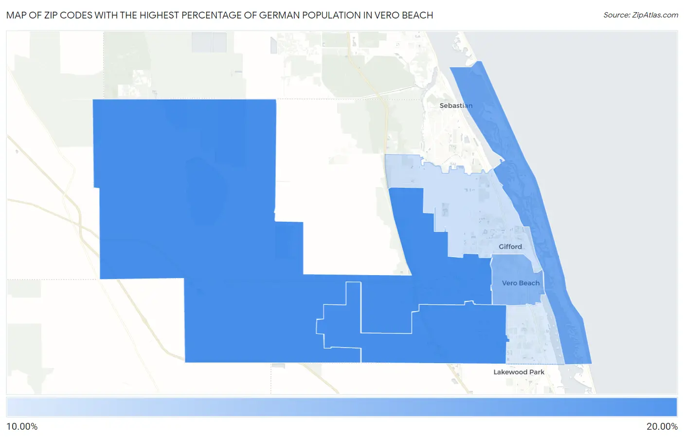 Zip Codes with the Highest Percentage of German Population in Vero Beach Map