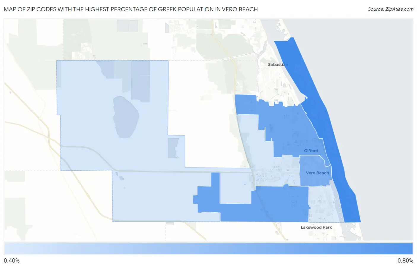 Zip Codes with the Highest Percentage of Greek Population in Vero Beach Map