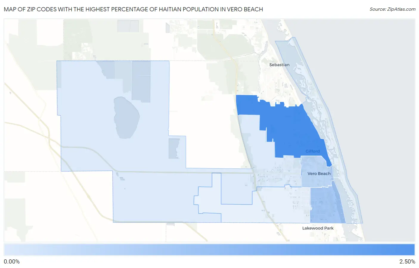 Zip Codes with the Highest Percentage of Haitian Population in Vero Beach Map
