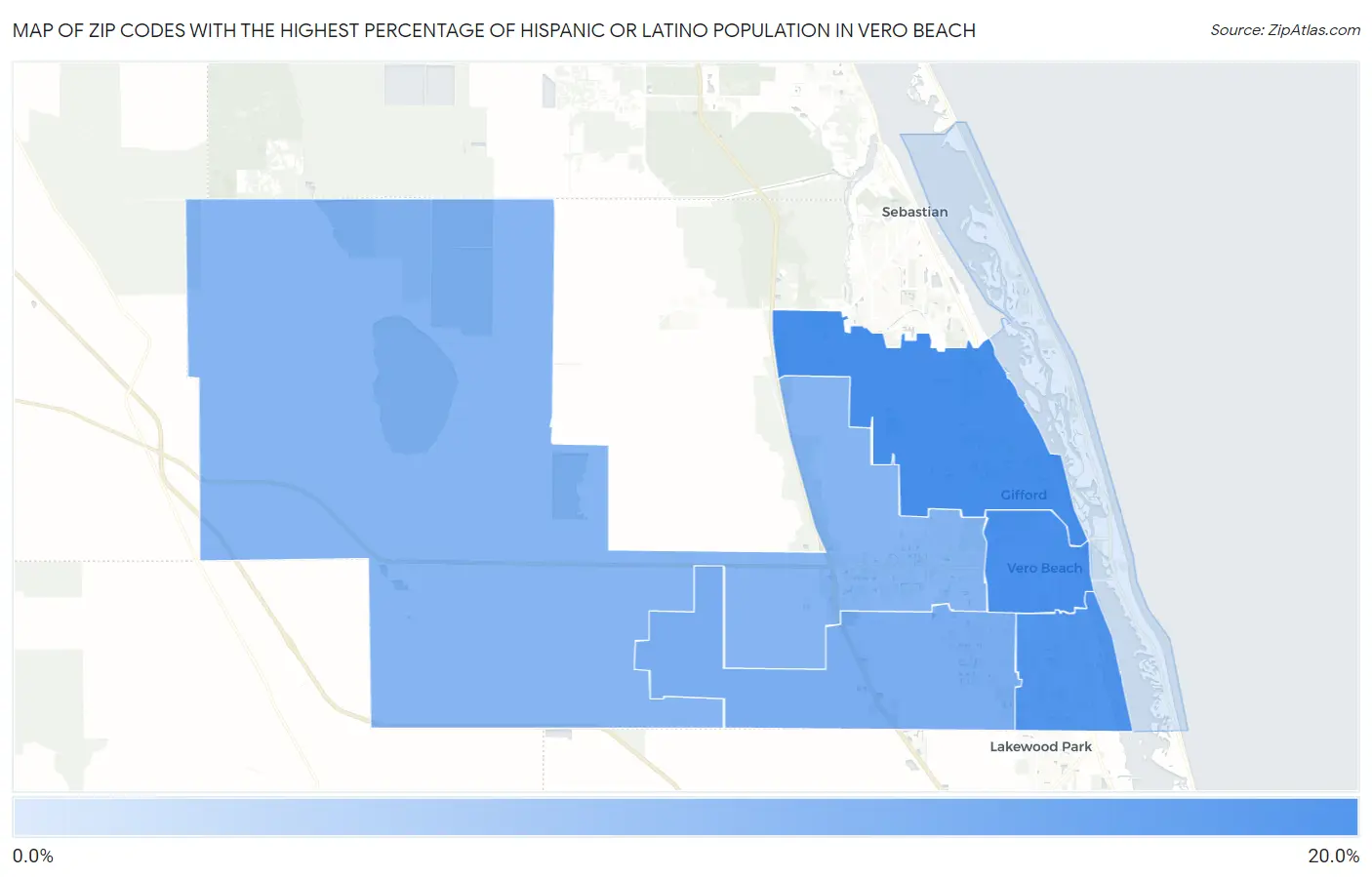 Zip Codes with the Highest Percentage of Hispanic or Latino Population in Vero Beach Map