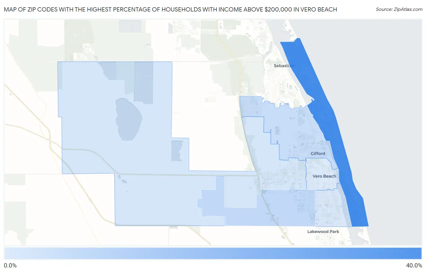 Zip Codes with the Highest Percentage of Households with Income Above $200,000 in Vero Beach Map