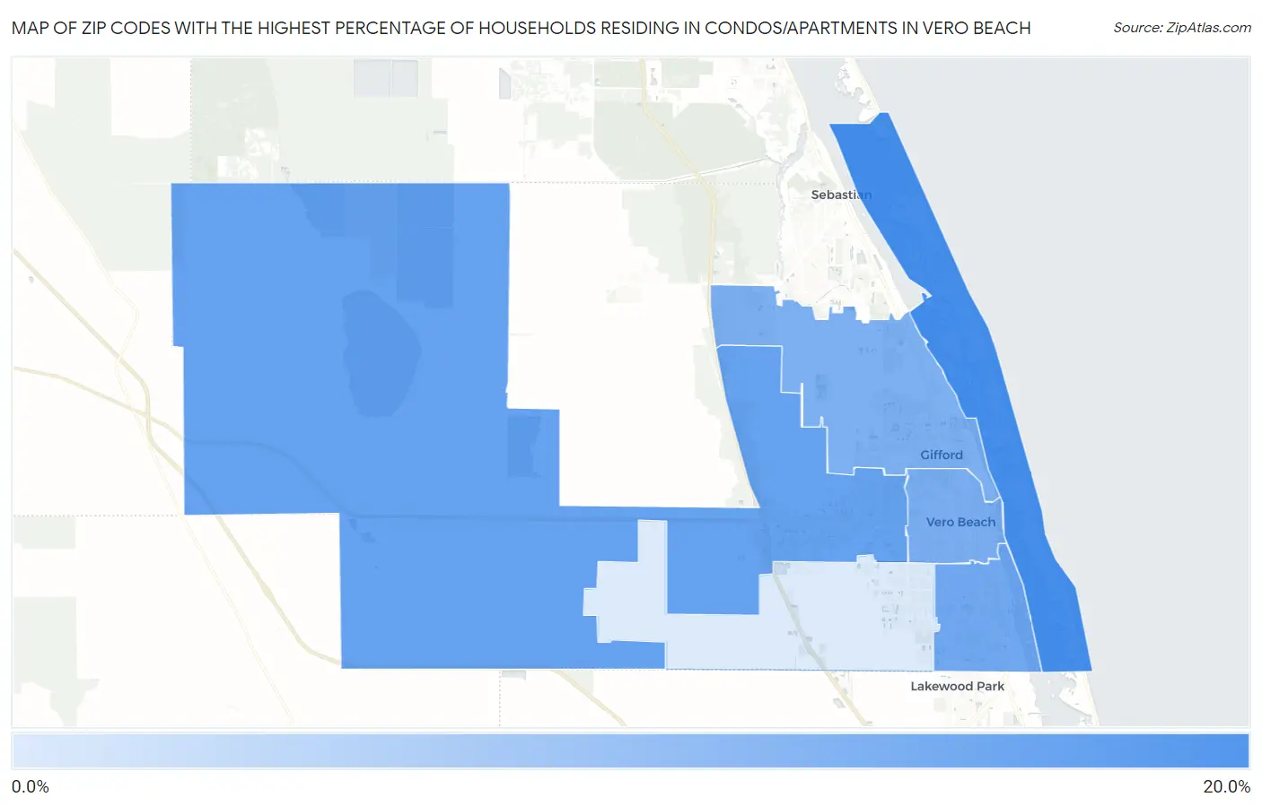 Zip Codes with the Highest Percentage of Households Residing in Condos/Apartments in Vero Beach Map