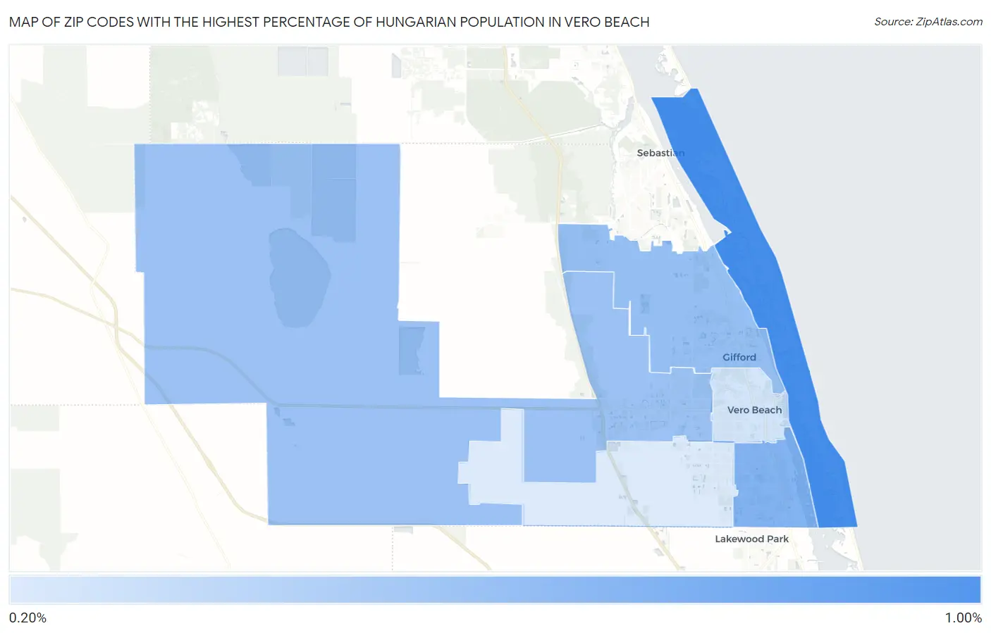 Zip Codes with the Highest Percentage of Hungarian Population in Vero Beach Map