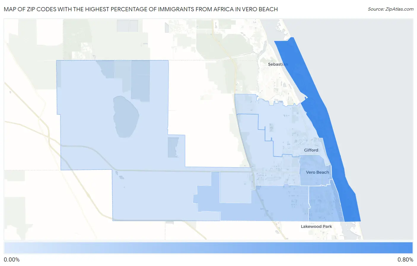 Zip Codes with the Highest Percentage of Immigrants from Africa in Vero Beach Map