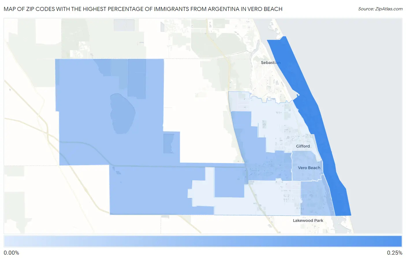Zip Codes with the Highest Percentage of Immigrants from Argentina in Vero Beach Map