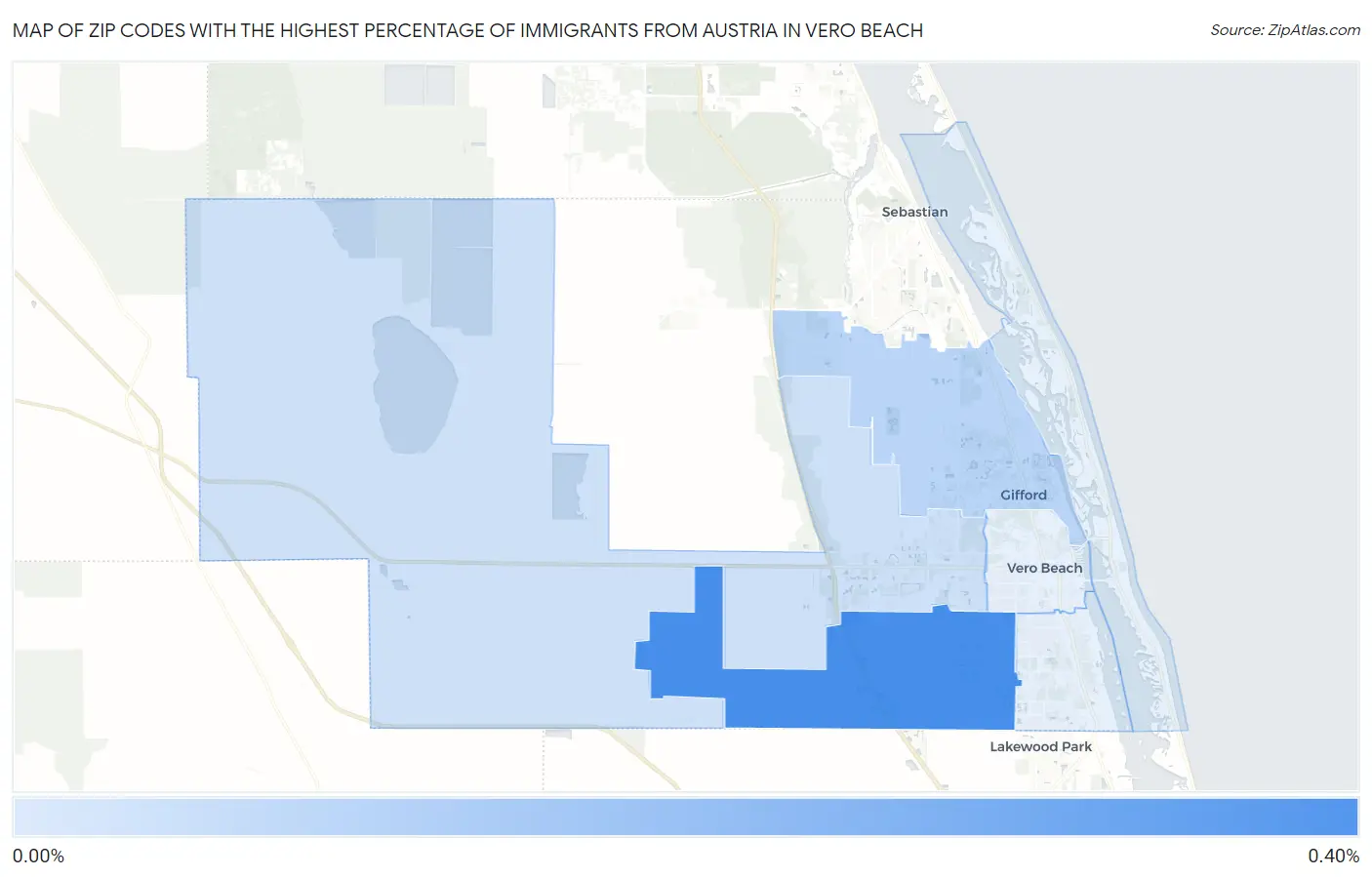 Zip Codes with the Highest Percentage of Immigrants from Austria in Vero Beach Map