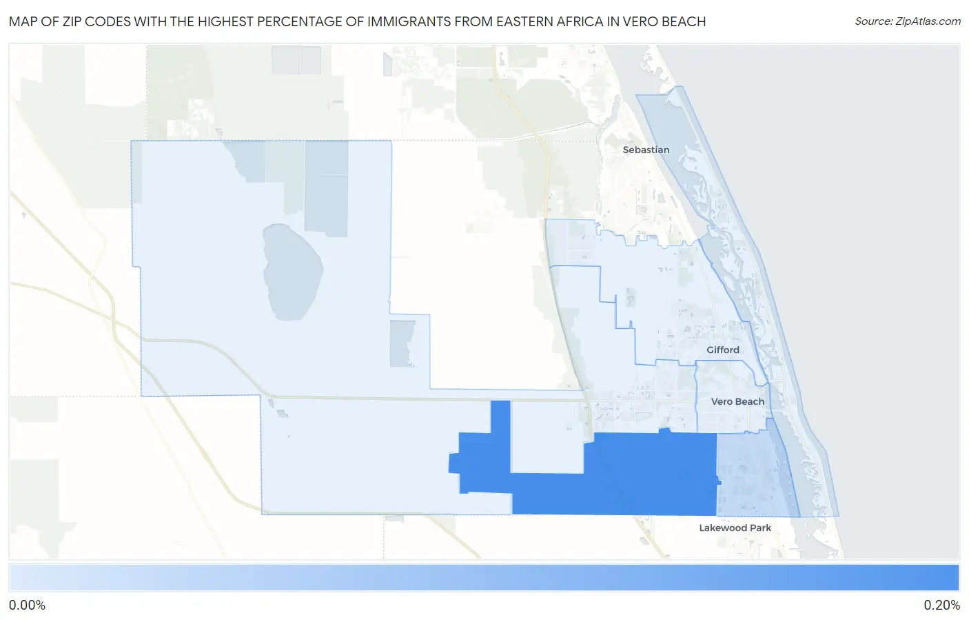 Zip Codes with the Highest Percentage of Immigrants from Eastern Africa in Vero Beach Map