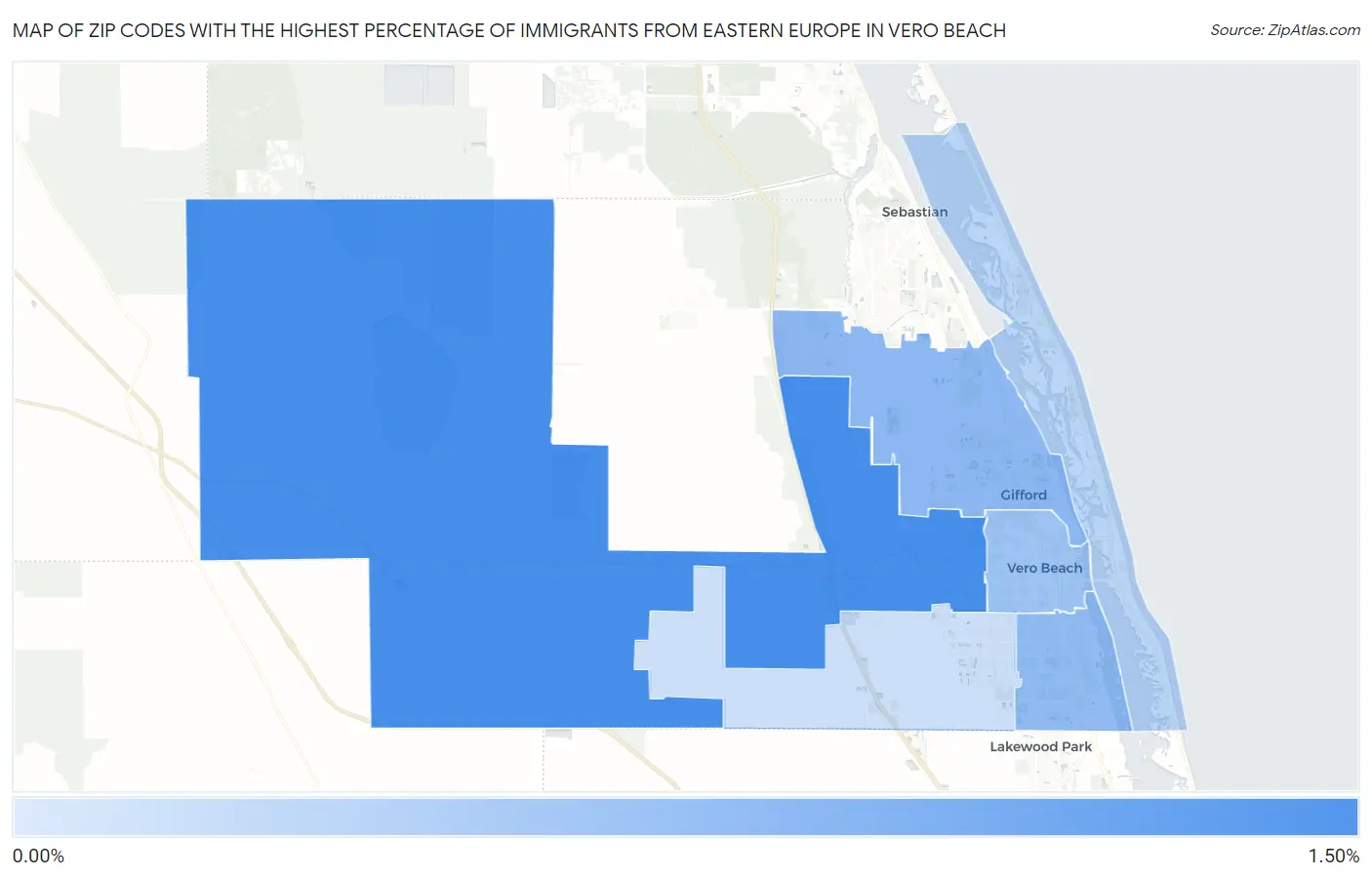 Zip Codes with the Highest Percentage of Immigrants from Eastern Europe in Vero Beach Map