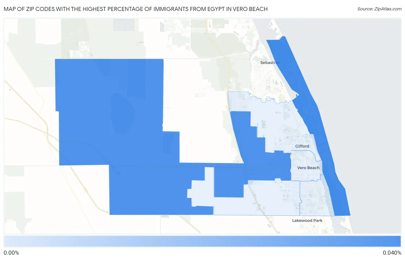 Zip Codes with the Highest Percentage of Immigrants from Egypt in Vero Beach Map
