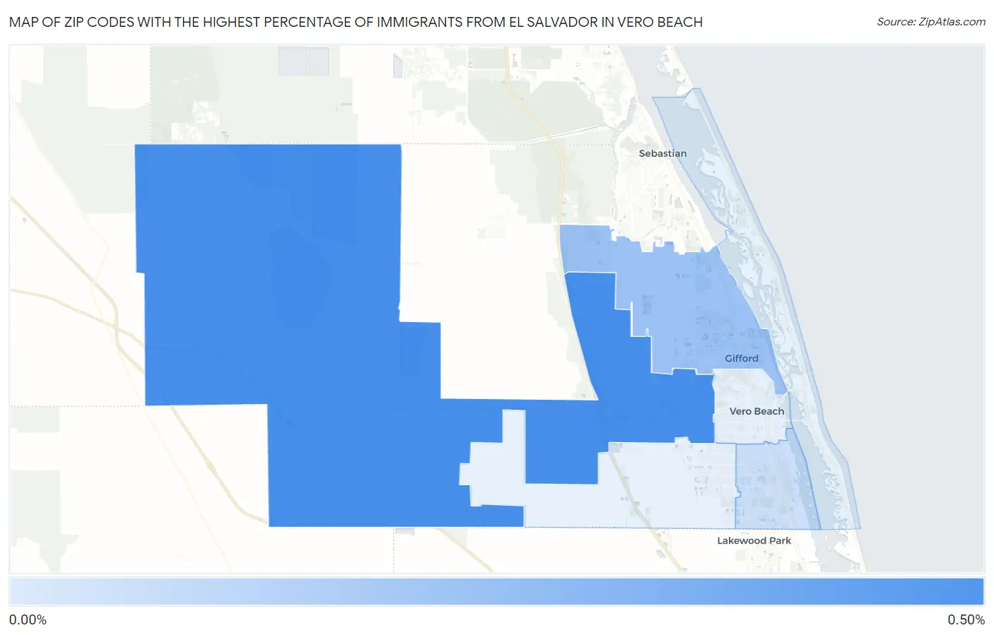Zip Codes with the Highest Percentage of Immigrants from El Salvador in Vero Beach Map
