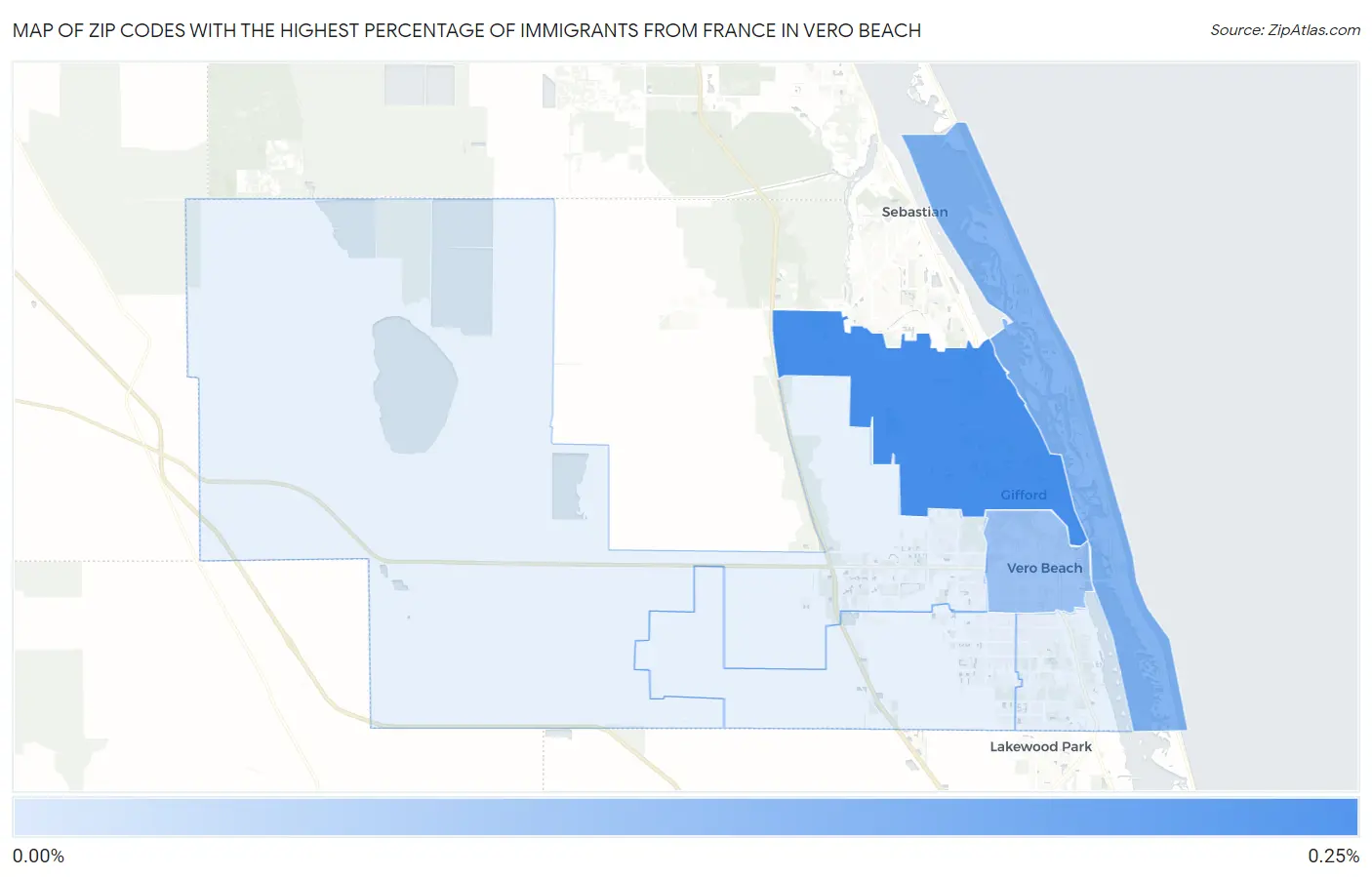 Zip Codes with the Highest Percentage of Immigrants from France in Vero Beach Map