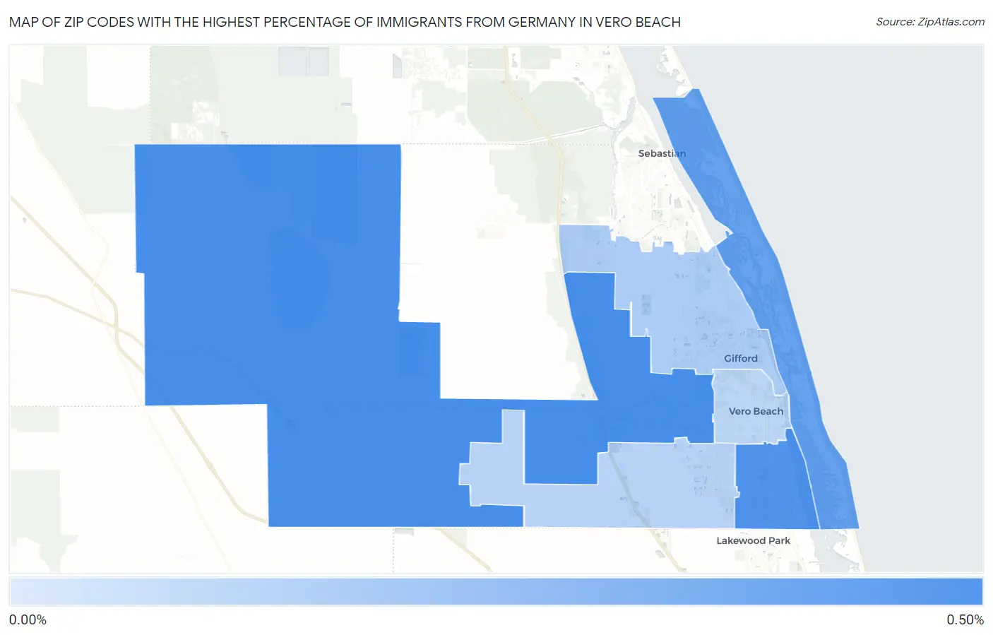 Zip Codes with the Highest Percentage of Immigrants from Germany in Vero Beach Map