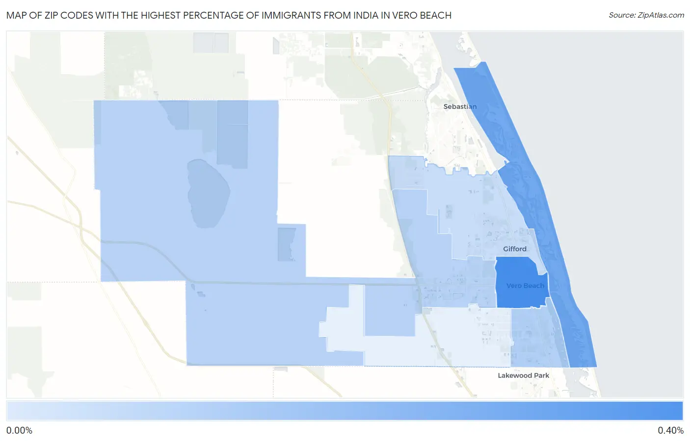 Zip Codes with the Highest Percentage of Immigrants from India in Vero Beach Map