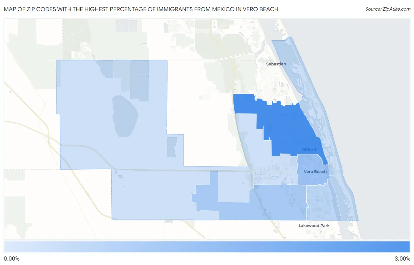 Zip Codes with the Highest Percentage of Immigrants from Mexico in Vero Beach Map
