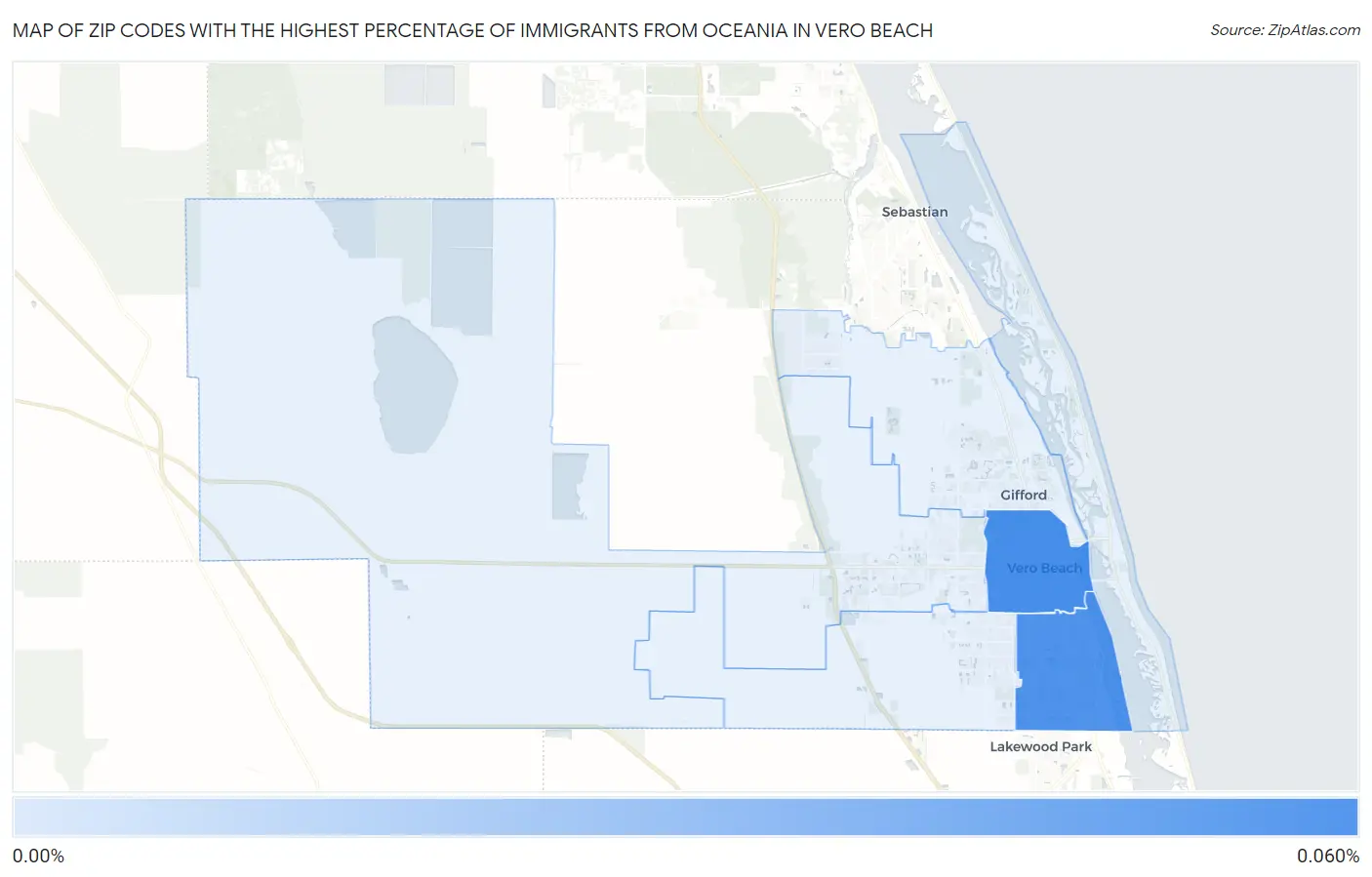 Zip Codes with the Highest Percentage of Immigrants from Oceania in Vero Beach Map