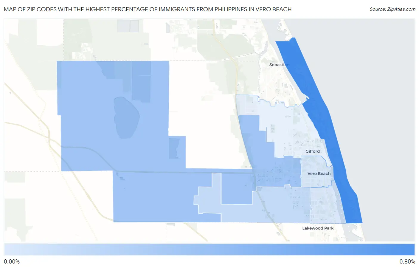 Zip Codes with the Highest Percentage of Immigrants from Philippines in Vero Beach Map