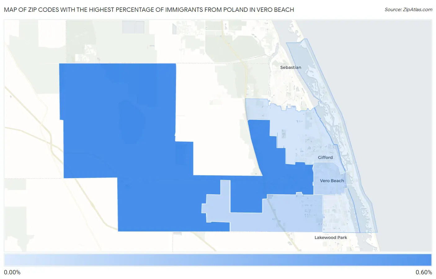 Zip Codes with the Highest Percentage of Immigrants from Poland in Vero Beach Map