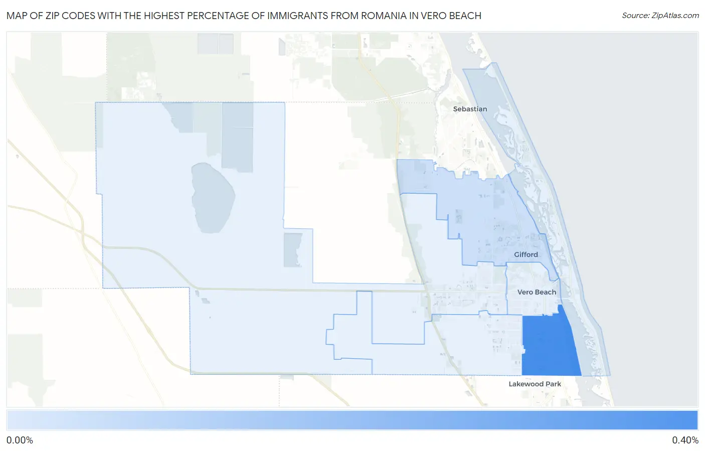 Zip Codes with the Highest Percentage of Immigrants from Romania in Vero Beach Map