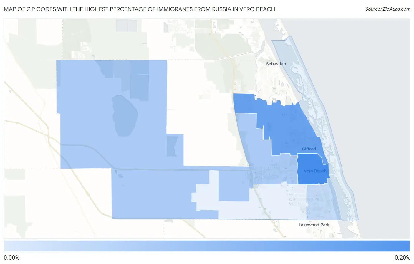 Zip Codes with the Highest Percentage of Immigrants from Russia in Vero Beach Map
