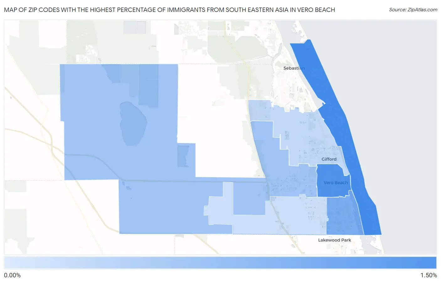 Zip Codes with the Highest Percentage of Immigrants from South Eastern Asia in Vero Beach Map