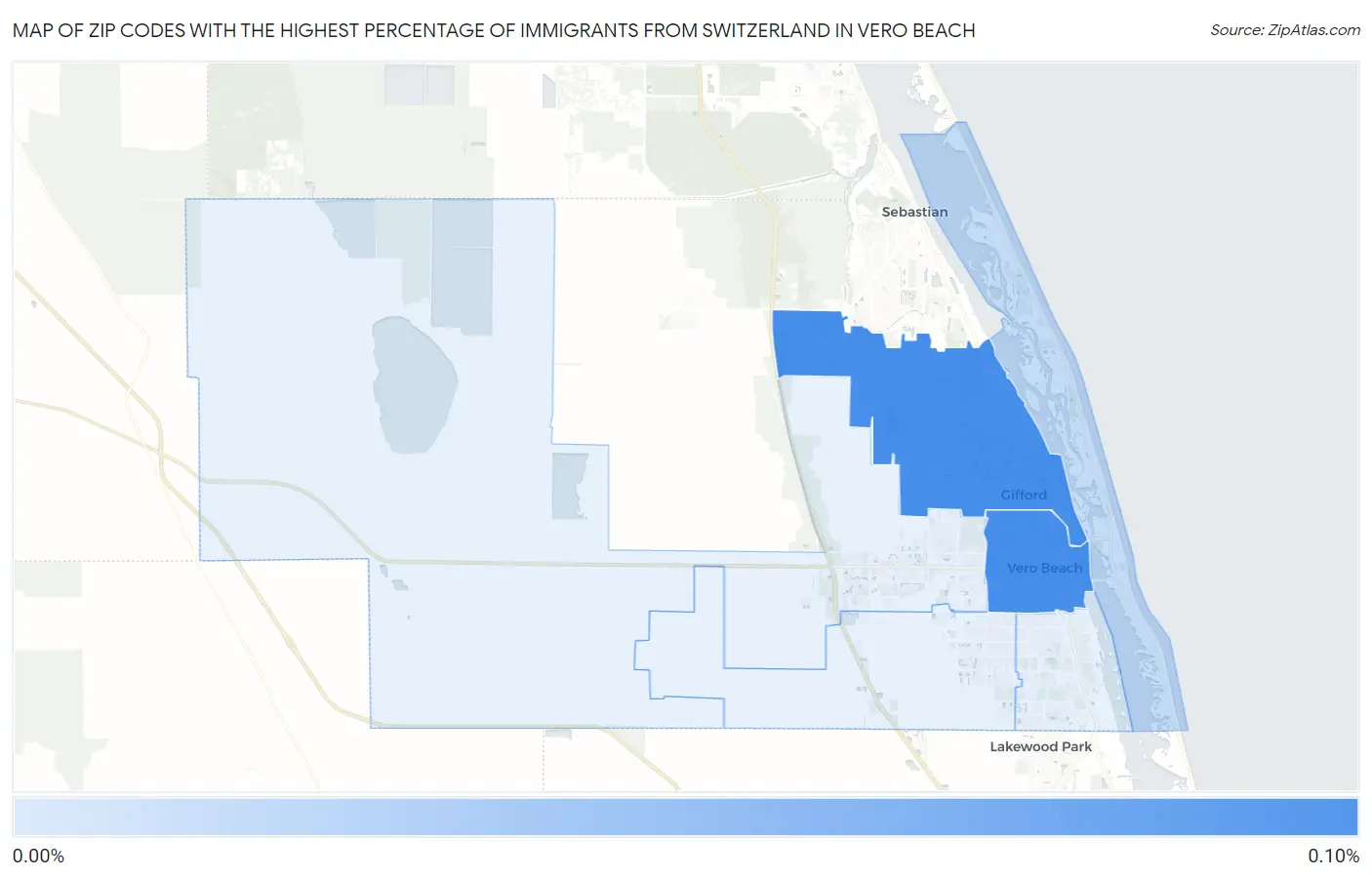 Zip Codes with the Highest Percentage of Immigrants from Switzerland in Vero Beach Map