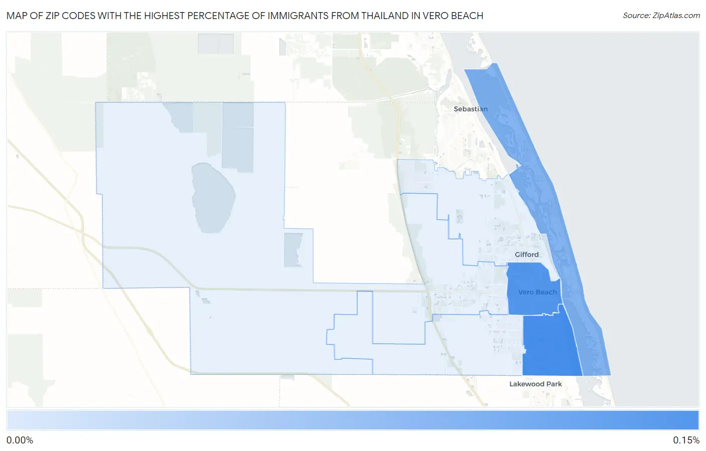 Zip Codes with the Highest Percentage of Immigrants from Thailand in Vero Beach Map