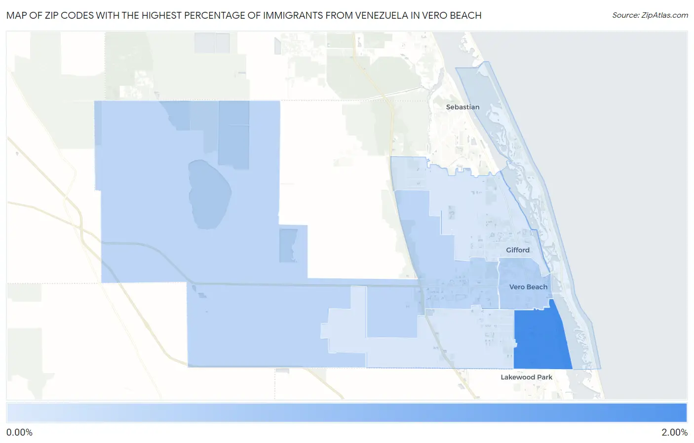 Zip Codes with the Highest Percentage of Immigrants from Venezuela in Vero Beach Map