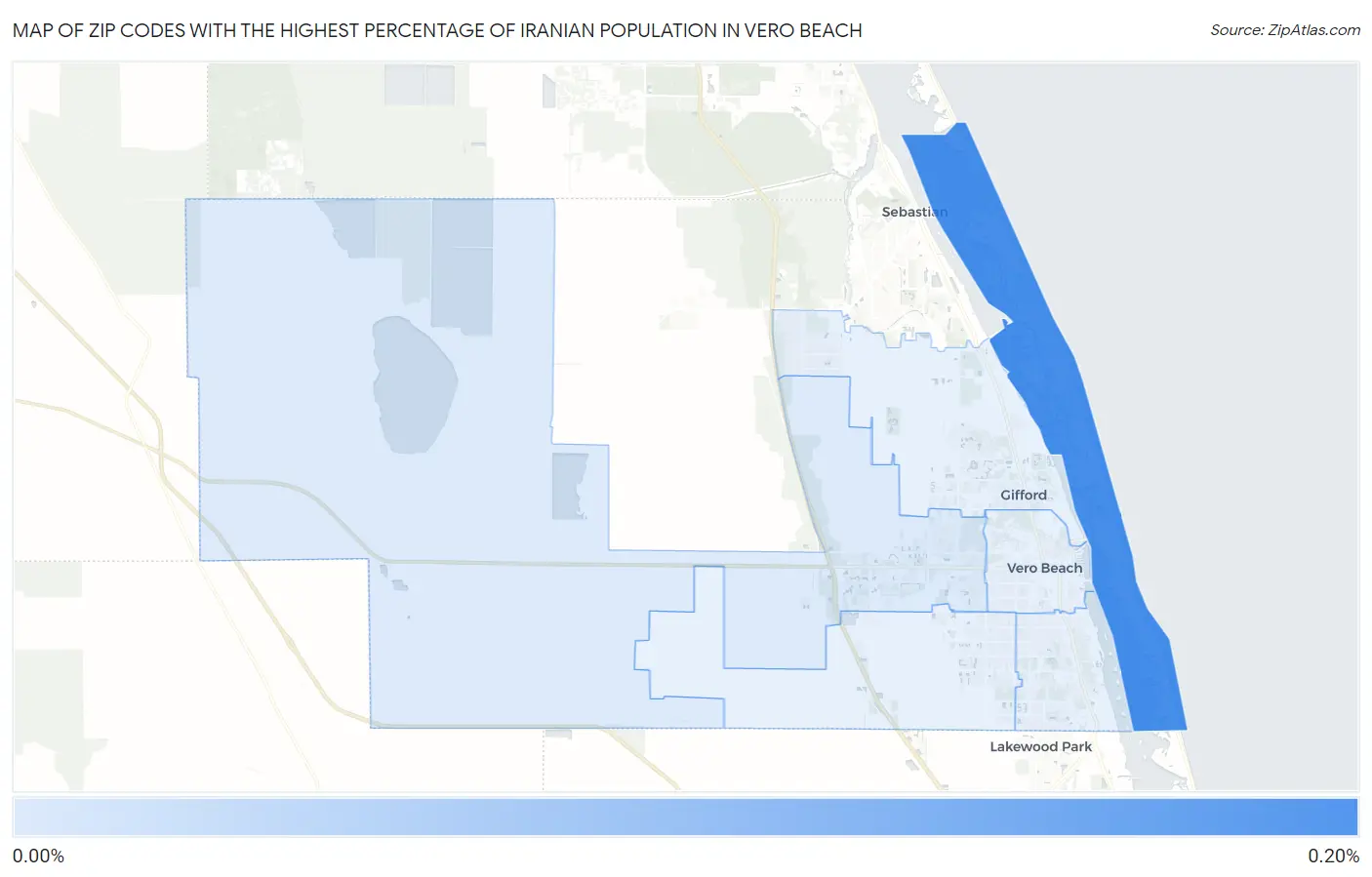 Zip Codes with the Highest Percentage of Iranian Population in Vero Beach Map