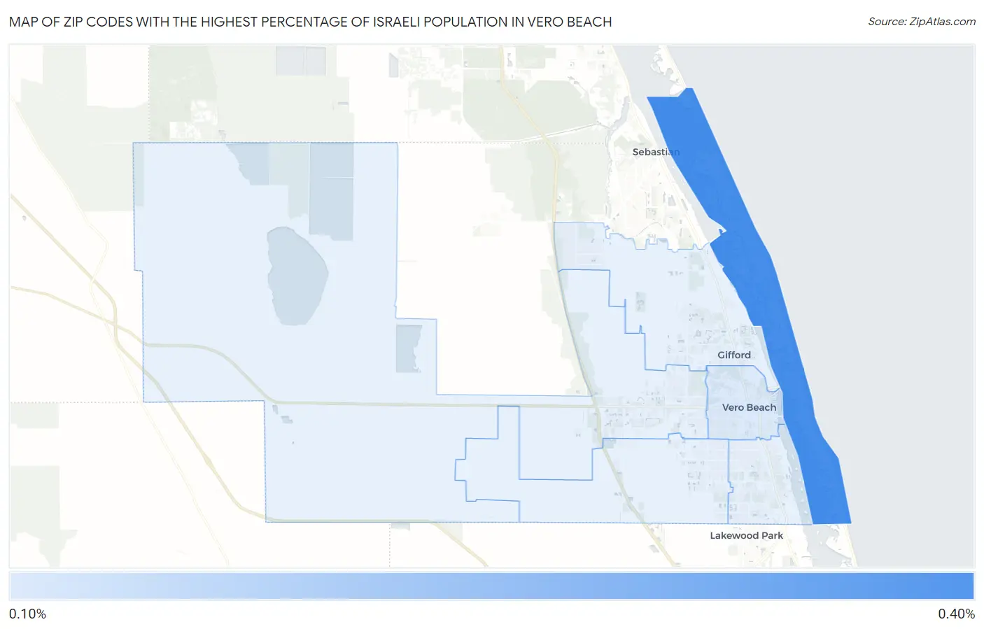 Zip Codes with the Highest Percentage of Israeli Population in Vero Beach Map