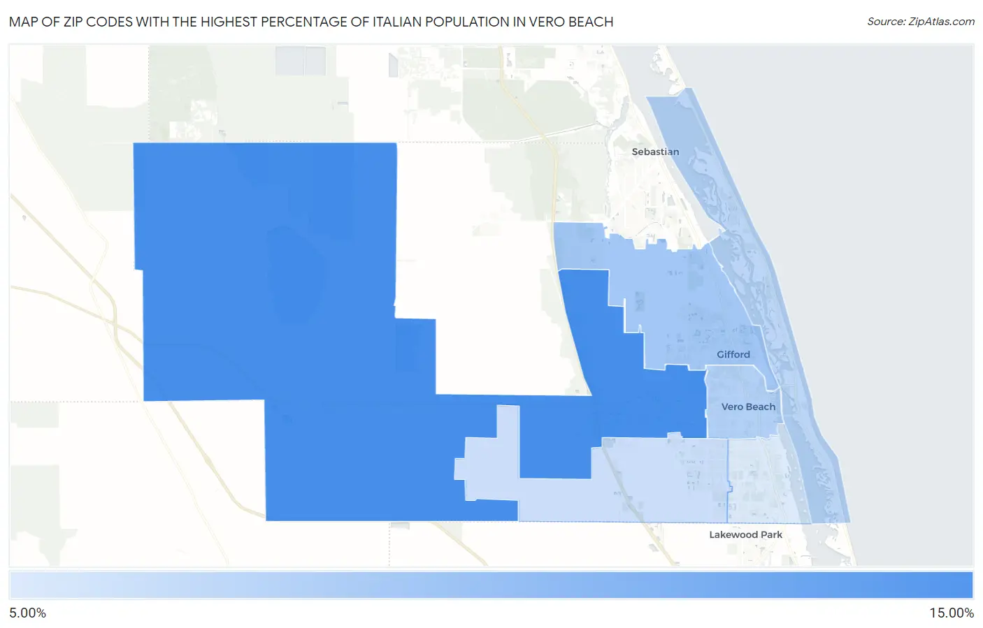 Zip Codes with the Highest Percentage of Italian Population in Vero Beach Map
