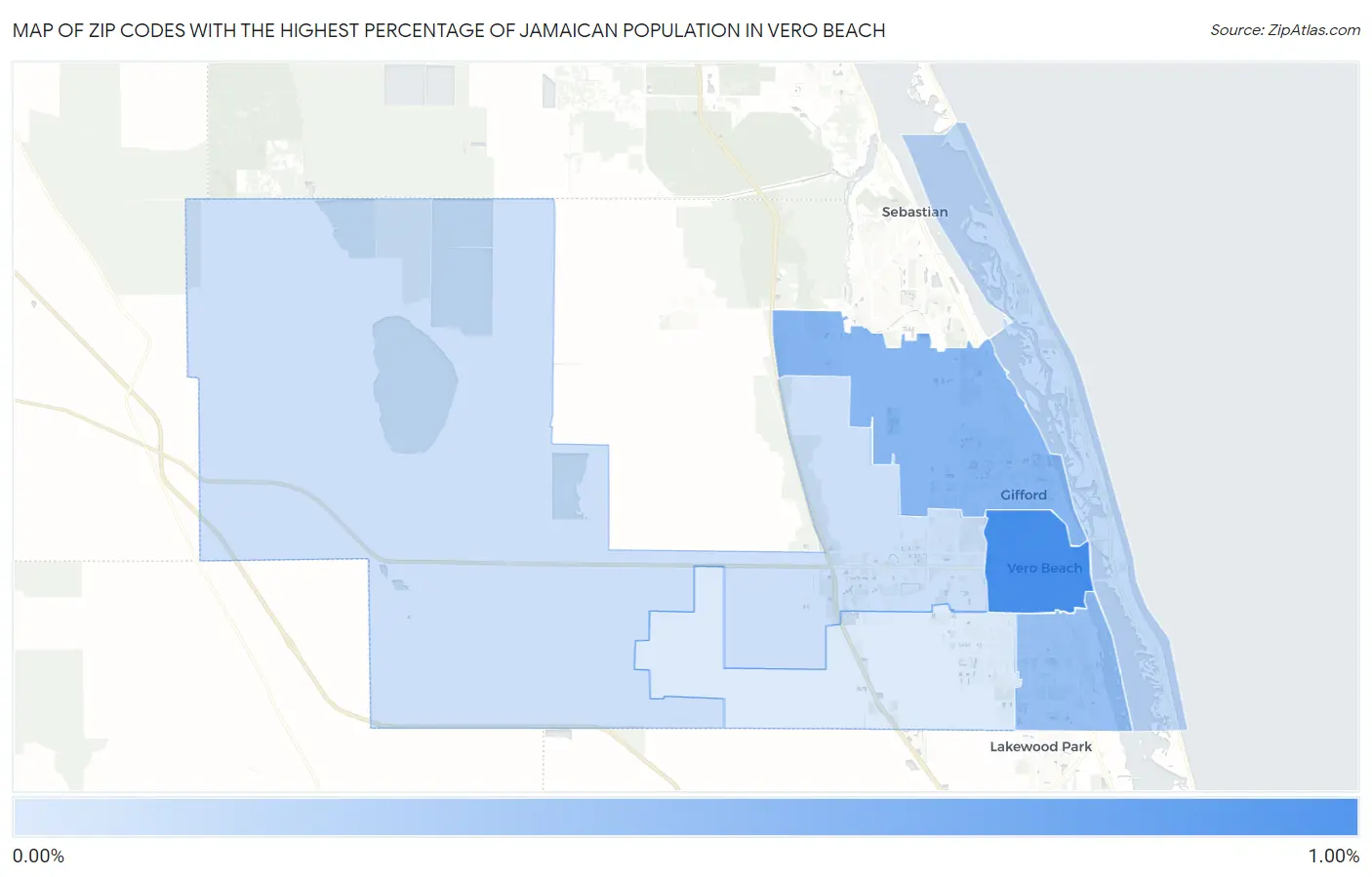 Zip Codes with the Highest Percentage of Jamaican Population in Vero Beach Map