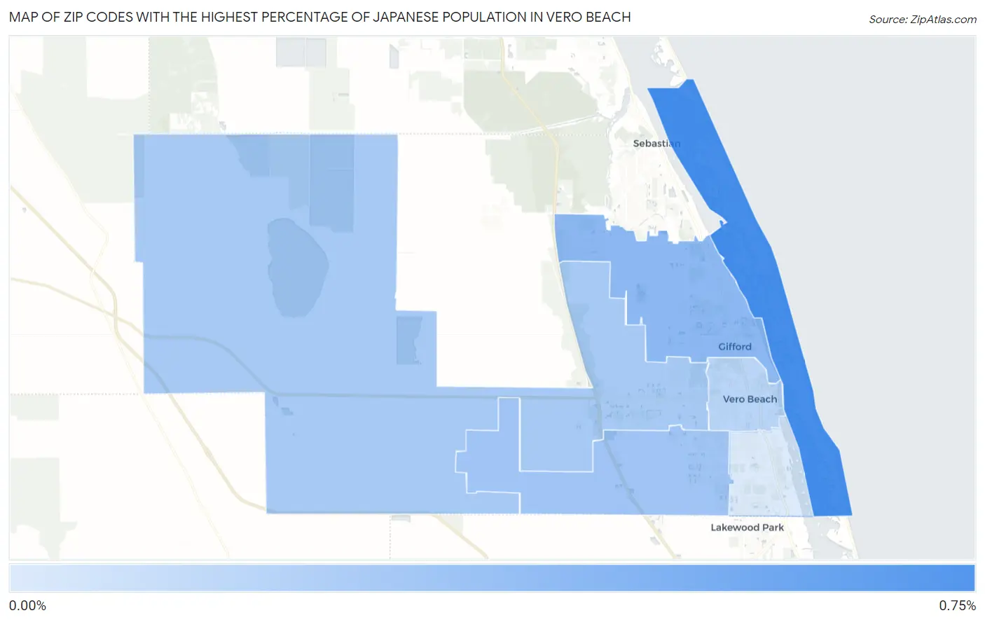 Zip Codes with the Highest Percentage of Japanese Population in Vero Beach Map
