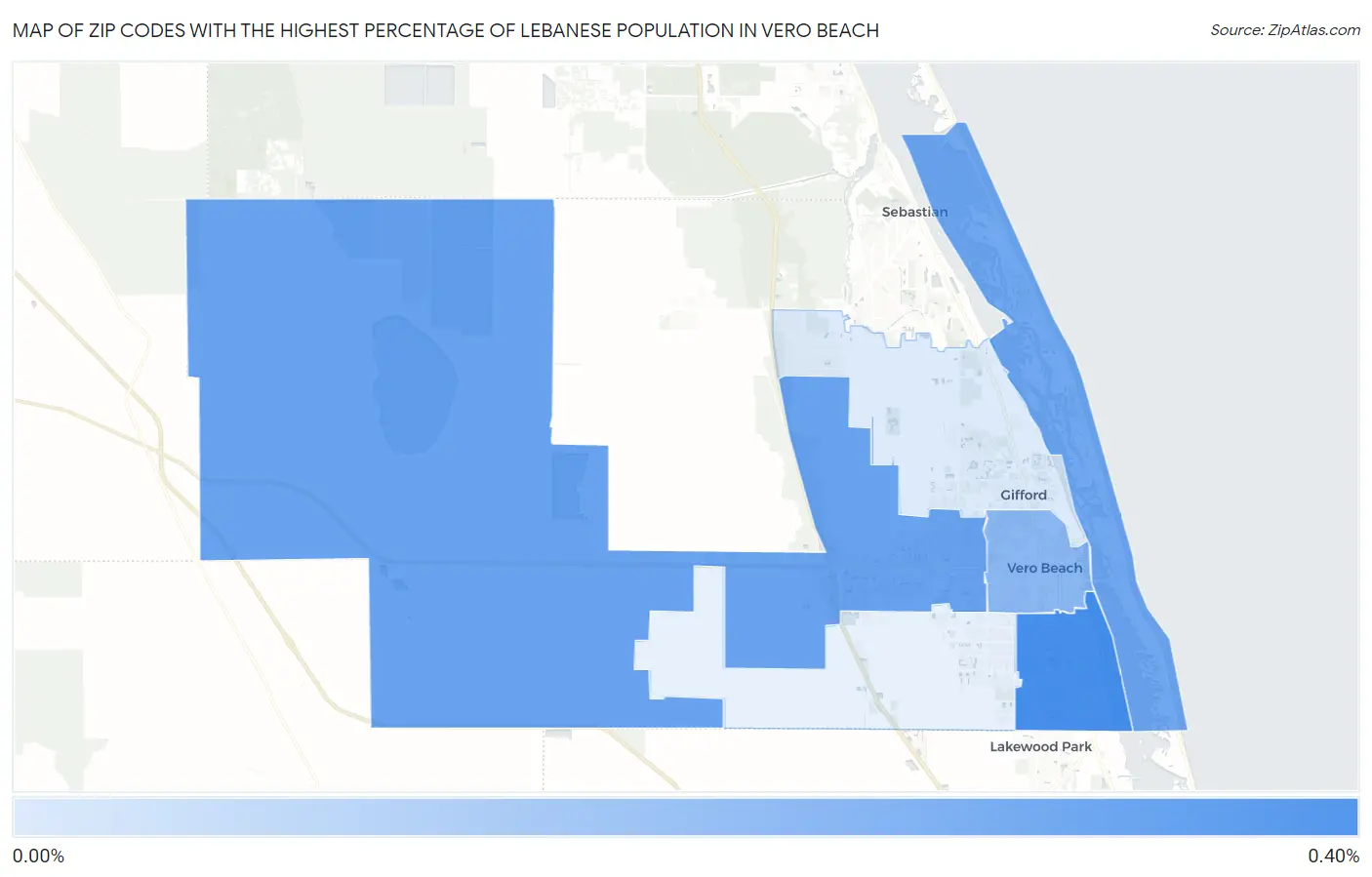 Zip Codes with the Highest Percentage of Lebanese Population in Vero Beach Map