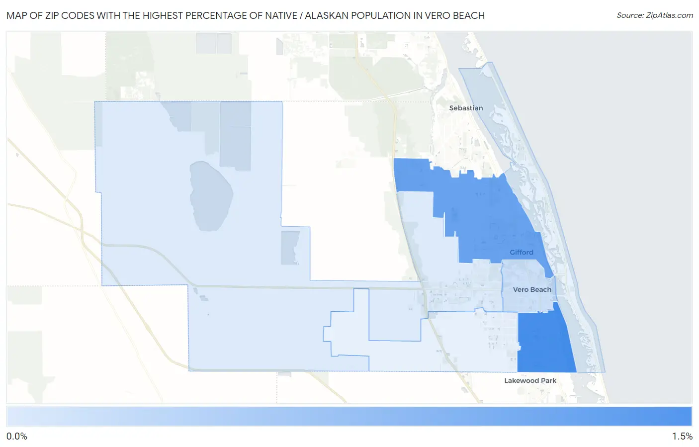 Zip Codes with the Highest Percentage of Native / Alaskan Population in Vero Beach Map
