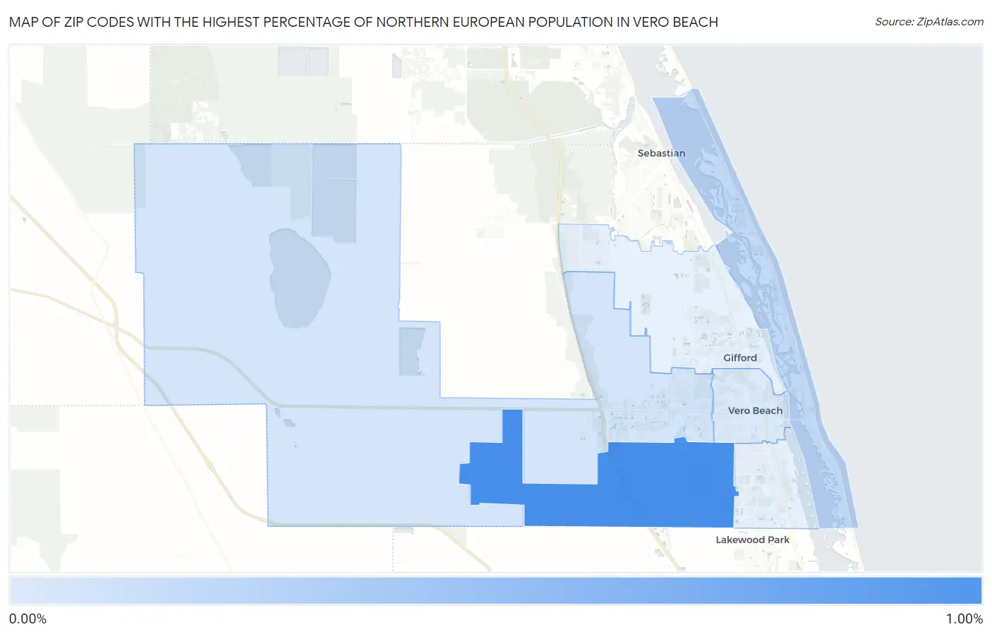 Zip Codes with the Highest Percentage of Northern European Population in Vero Beach Map